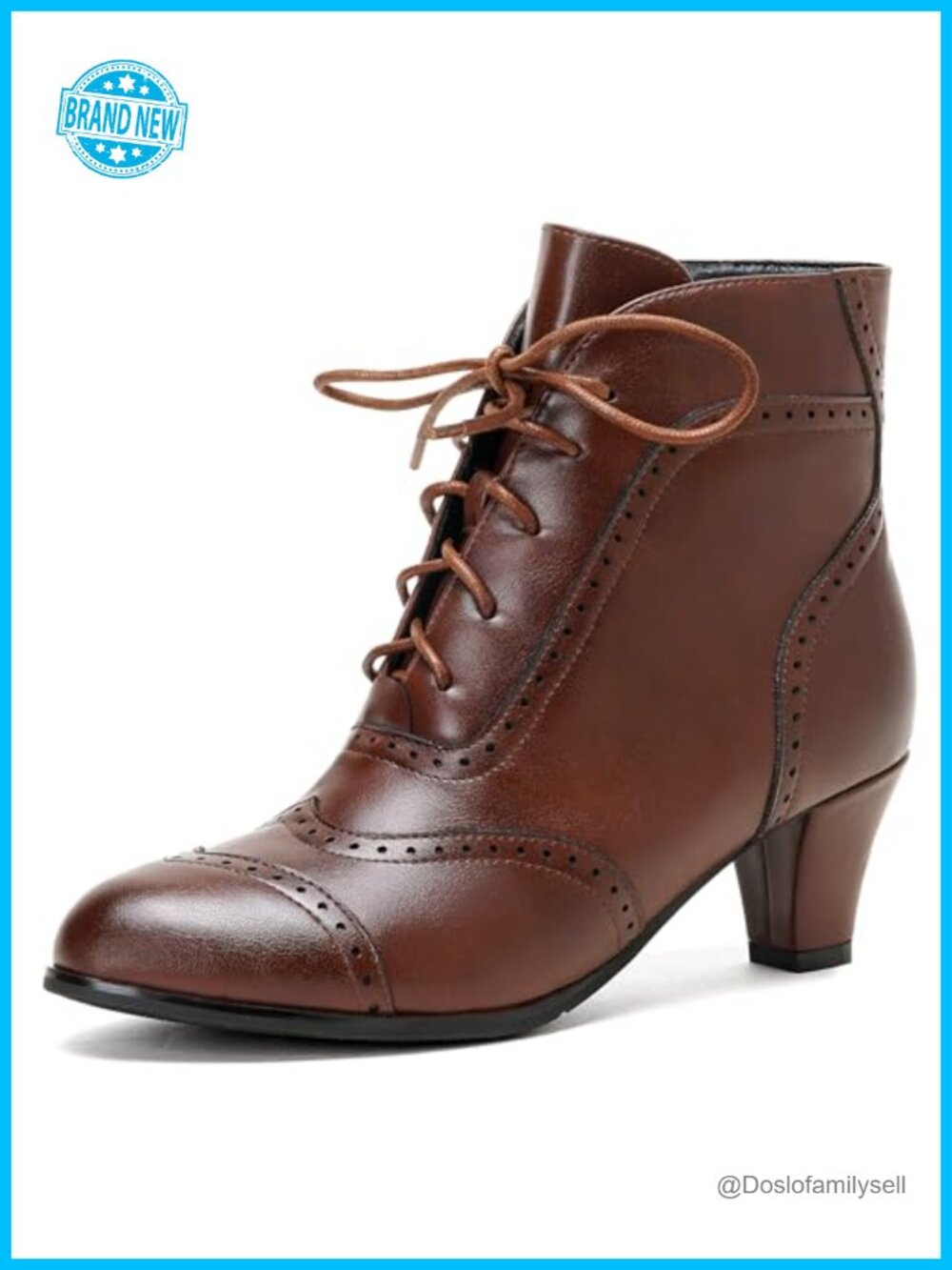 Lace Up Ankle Booties Faux Leather Victorian Block Heel Side Zip